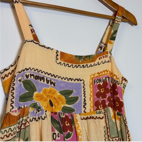 NWT Paper Heart Maxi Dress XS Peach Floral Stamp Linen Blend Garden Plants Boho - Picture 2 of 11